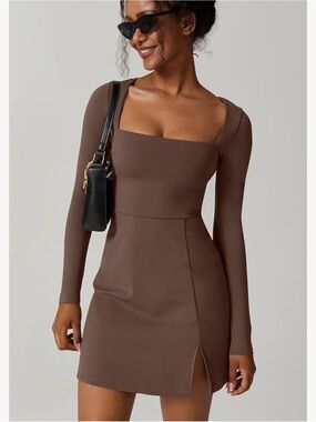 NWT Quinsen Square Neck Long Sleeve Chocolate Mini Dress
